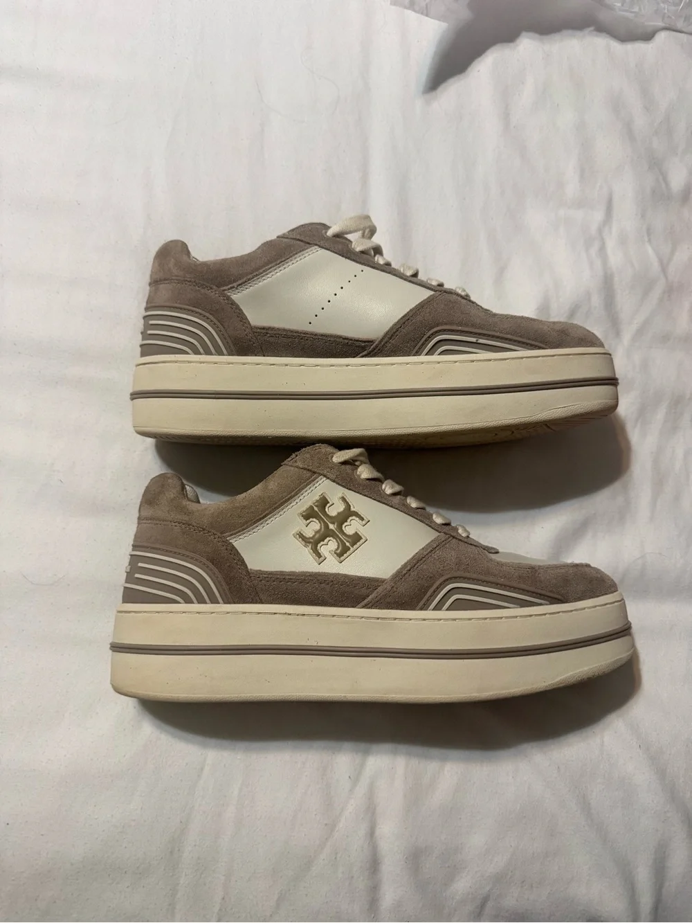 Tory Burch Men's Cream & Taupe Platform Sneaker